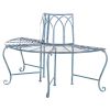 Half-Circle Outdoor Patio Garden Antique Blue Wrought Iron Tree Bench