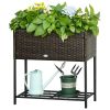 Brown Modern PE Rattan Wicker Raised Garden Bed Elevated Planter Box