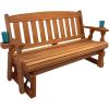 4ft Heavy Duty Porch Glider Bench with Cupholders in Cedar Finish - Made in USA