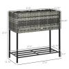 Grey Modern PE Rattan Wicker Raised Garden Bed Elevated Planter Box