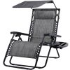 Grey Zero Gravity Folding Reclining Patio Lounge Chair with Canopy Sun Shade