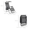 Grey Zero Gravity Folding Reclining Patio Lounge Chair with Canopy Sun Shade