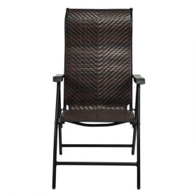 Outdoor Folding Steel Frame Rattan Patio Chair with Armrest in Brown