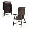 Outdoor Folding Steel Frame Rattan Patio Chair with Armrest in Brown
