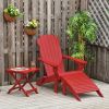 3-Piece Red Folding High-back Adirondack Chair Ottoman and Side Table