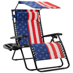 USA American Flag Zero Gravity Reclining Patio Lounge Chair with Canopy