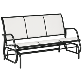 Outsunny 3-Person Breathable Mesh Patio Glider Swing - Cream White Outdoor Porch Bench with Metal Frame
