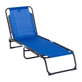 Outsunny Foldable Chaise Lounge, 4-Position Portable Reclining, Breathable Mesh for Outdoor Patio Adjustable Sleeping Bed - Dark Blue