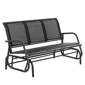 Outsunny 3-Person Outdoor Patio Glider Bench, Porch Glider Swing with 3 Seats, Breathable Mesh Fabric, Metal Frame, Black