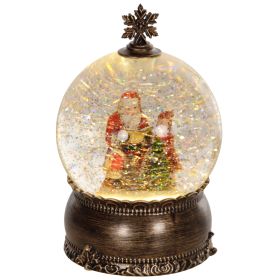 HOMCOM Lighted Christmas Snow Globe with Swirling Glitter, Battery Operated Musical Snow Globe for Holiday, Bronze