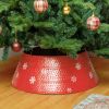 HOMCOM Christmas Tree Collar Steel Tree Ring Skirt Home Xmas Decoration with Snowflake Engraved, 26" Base, Red