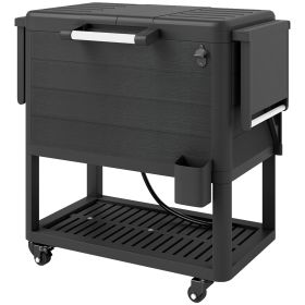 104 Quart Large Capacity Outdoor Cooler Cart, Patio Rolling Ice Chest With Bottle Opener Shelves Wheels, Black (Color: Black)