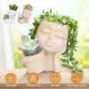 Girl Face Planter Pot Dual Opening Flower Pot With Drainage Hole Lady Head Resin Plant Pot For Succulent Cactus Indoor Outdoor