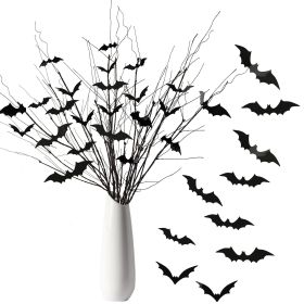 Curly Willow Branches 29.5 Inch Artificial Bendable Stems Black Branches With 36Pcs Halloween Bat Stickers For Halloween Wreath Home Party Decora (Color: Black)