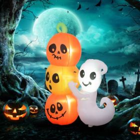 HOMCOM 5ft Inflatable Halloween Decoration Ghost And Pumpkin, Blow Up Outdoor LED Yard Display, Waterproof (Color: Orange)