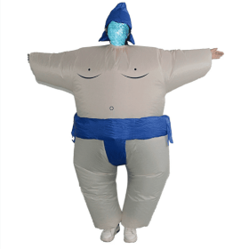Sumo Inflatable Costume For Boys Wrestler Blow Up Jumpsuit Fancy Dress Wrestling Suit For Party Halloween Christmas Cosplay (Color: Blue)