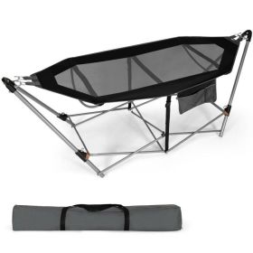 Portable Camping Foldable Hammock with Stand and Carry Case (Color: Black)