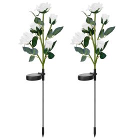 2Pcs Solar Powered Lights Outdoor Rose Flower LED Decorative Lamp Water Resistant Pathway Stake Lights For Garden Patio Yard Walkway (Option: SolarRoseLightWhite)