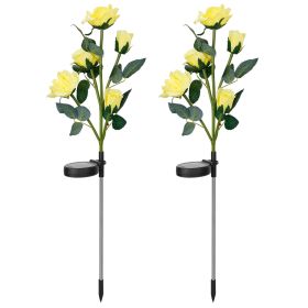 2Pcs Solar Powered Lights Outdoor Rose Flower LED Decorative Lamp Water Resistant Pathway Stake Lights For Garden Patio Yard Walkway (Option: SolarRoseLightYellow)