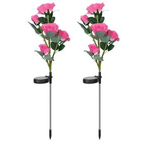 2Pcs Solar Powered Lights Outdoor Rose Flower LED Decorative Lamp Water Resistant Pathway Stake Lights For Garden Patio Yard Walkway (Option: SolarRoseLightPink)