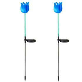 2Pcs Solar Powered Tulip Garden Light Wind Mill Waterproof Landscape Stake Lamp Decorative Lawn Lights For Yard Driveway Walkway Patio (Option: GardenLightBlue)
