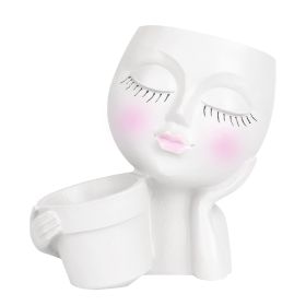 Girl Face Planter Pot Dual Opening Flower Pot With Drainage Hole Lady Head Resin Plant Pot For Succulent Cactus Indoor Outdoor (Option: FacePlanterWhite)