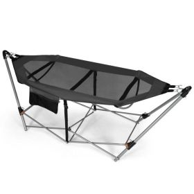 Portable Camping Foldable Hammock with Stand and Carry Case (Color: Grey)