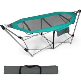 Portable Camping Foldable Hammock with Stand and Carry Case (Color: Green)