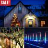 Solar Powered Meteor Shower String Lights 9.84FT Falling Raindrop Tube Lamp Water Resistant Decorative Lights For Tree Home Garden Parties