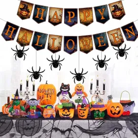 Happy Halloween Banner And Hanging Spider Garland Trick Or Treat Banner Sign Happy Halloween Paper Banner For Halloween Party Decorations (Option: Multicolor)